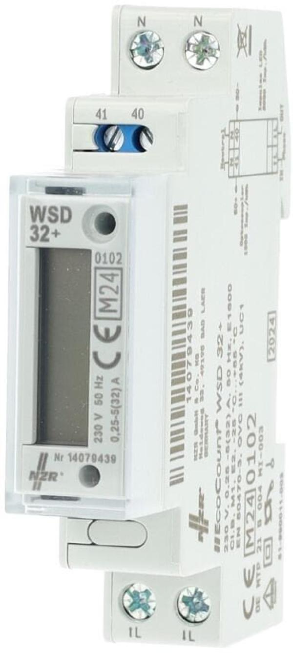 NZR EcoCount WSD 32 Digitaler Wechselstromzähler 5(32)A, S0, MID, 1x230V (30220116)