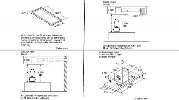 Neff I95CAQ6N0 N50 EEK: A Deckenlüftung, 90 cm breit, HomeConnect, Abluft-/Umluftbetrieb, Fernbedienung, Edelstahl
