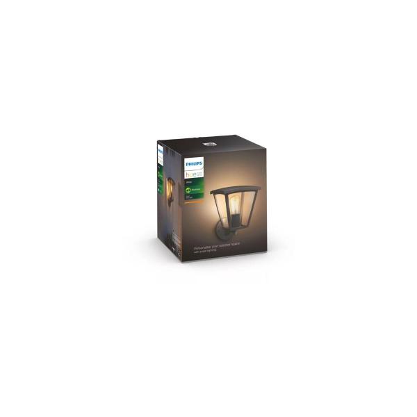 Philips Hue White Inara Outdoor LED Wandleuchte, E27, 7W, 550lm, 2100K, schwarz (929003098901)