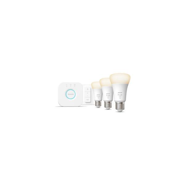 ARDEBO.de Philips Hue White Starter-Set, Lampe, 9,5W, E27, A60, 1100lm, Dimmschalter, Dreierpack, weiß (929002469204)