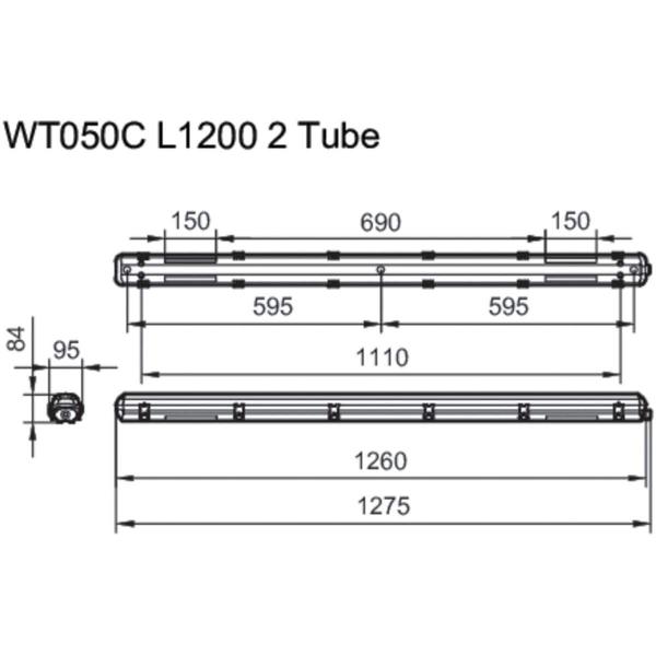 Philips Ledinaire Feuchtraumleuchte, Leergehäuse für T8-LEDtube-Lampen WT050C 2xTLED L1200, weiß (36603699)