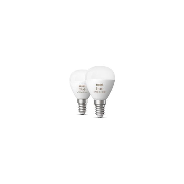 Philips White & Color Ambiance LED Lampe, 5,1W, E14, 470lm, Tropfenform, Doppelpack (929003573602)