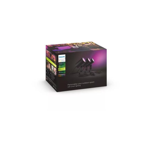 Philips Hue Lily Outdoor 3er-Pack LED Spot, Außenstrahler, 8W, 1770lm, schwarz (915005629701)