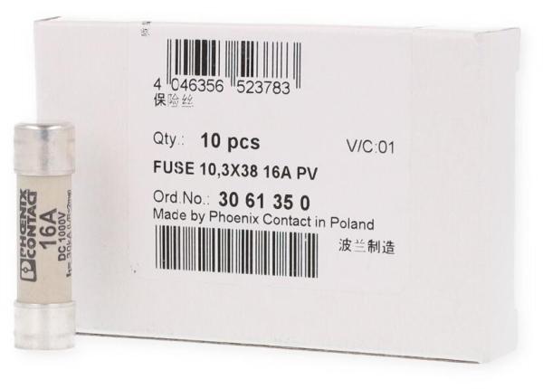 Phoenix Contact Sicherung - FUSE 10,3X38 16A PV, 1000V, 10 Stück (3061350)