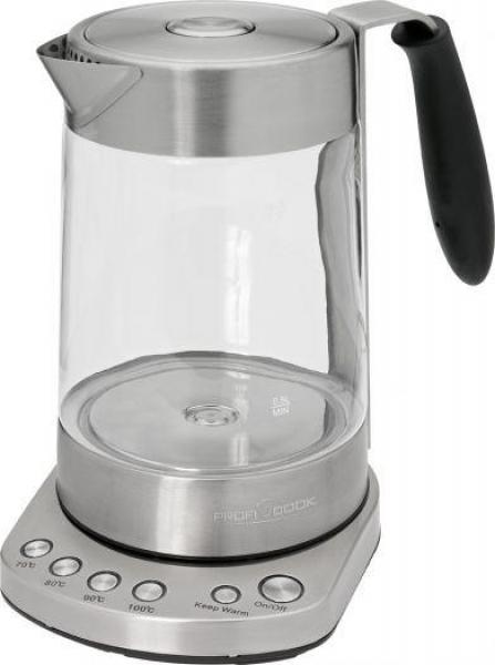 ProfiCook PC-WKS 1020 G Glas-Tee-Wasserkocher, 30000 W, 1,7 L, Teekocher, edelstahl/schwarz (501020)