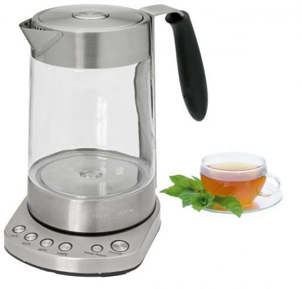 ProfiCook PC-WKS 1020 G Glas-Tee-Wasserkocher, 30000 W, 1,7 L, Teekocher, edelstahl/schwarz (501020)