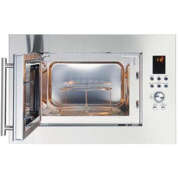 PKM MW900-23G-IN Einbau-Mikrowelle, 900 W, 23 Liter, 6 Stufen, 5 Leistungsstufen, Auftaufunktion, Endsignal, Edelstahlgriff, Drehteller, edelstahl