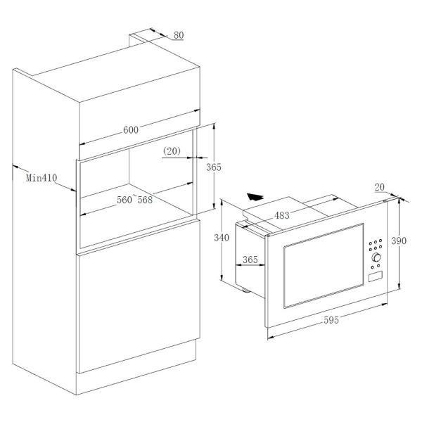 PKM MW900-23G-IN Einbau-Mikrowelle, 900 W, 23 Liter, 6 Stufen, 5 Leistungsstufen, Auftaufunktion, Endsignal, Edelstahlgriff, Drehteller, edelstahl
