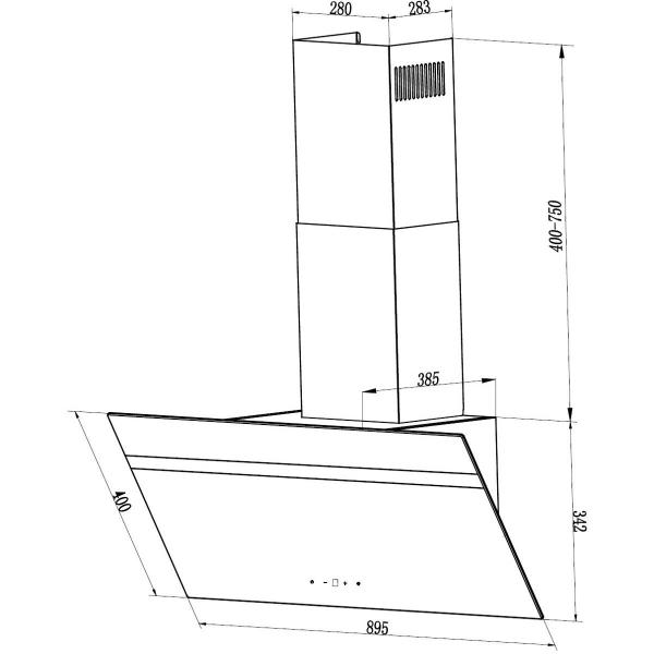 PKM S20-90 AWTY Kopffreihaube, 90 cm breit, 616 m³/h, Umluftbetrieb, Abluftbetrieb, Fettfilter spülmaschinenfest, LED, Weißes Glas