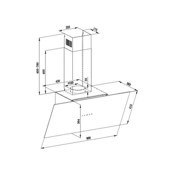 PKM S33-90A+BTH Kopffreihauben, 90 cm breit, 538 m³/h, Touch Bedienung, Abluft und Umluft, schwarz
