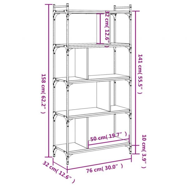 Bücherregal 5 Böden Grau Sonoma 76x32x158 cm Holzwerkstoff