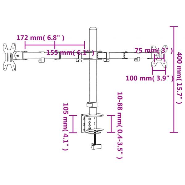 Tischhalterung für 2 Monitore Schwarz Stahl VESA 75/100 mm