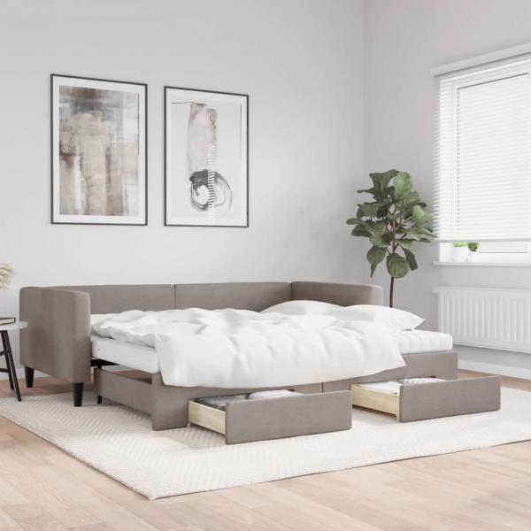 ARDEBO.de - Tagesbett Ausziehbar mit Schubladen Taupe 90x200 cm Stoff