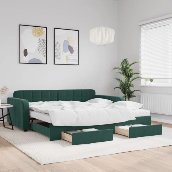 ARDEBO.de - Tagesbett Ausziehbar mit Schubladen Dunkelgrün 100x200 cm Samt