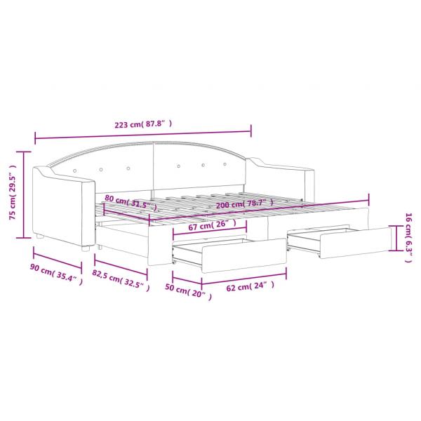 Tagesbett Ausziehbar mit Schubladen Creme 80x200 cm Stoff
