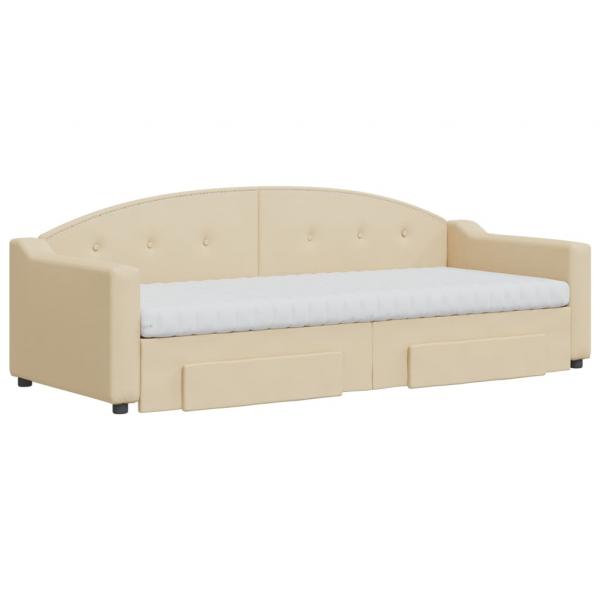 Tagesbett Ausziehbar mit Schubladen Creme 80x200 cm Stoff