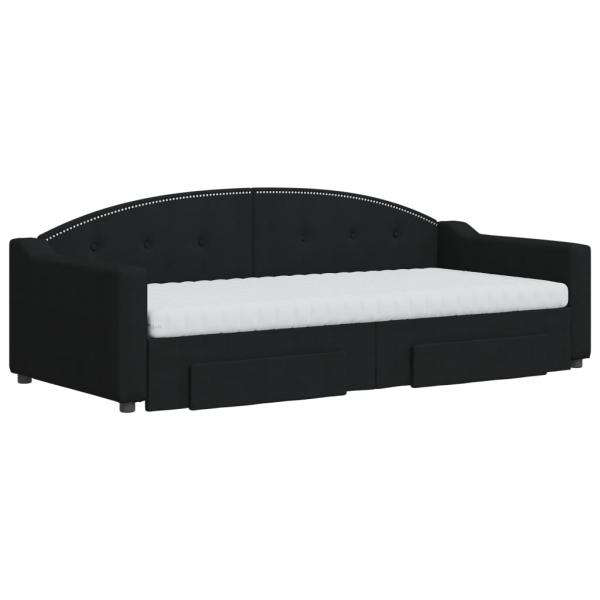 Tagesbett Ausziehbar mit Schubladen Schwarz 90x200 cm Stoff