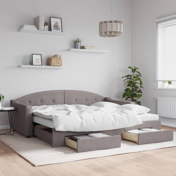 ARDEBO.de - Tagesbett Ausziehbar mit Schubladen Taupe 90x200 cm Stoff