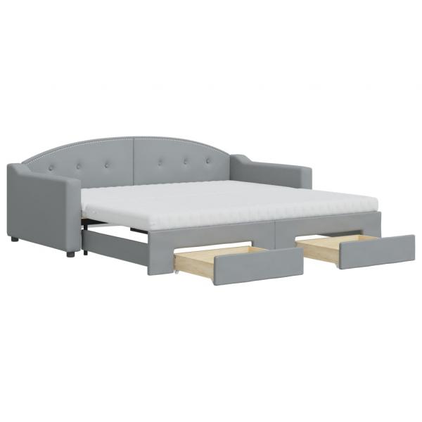 Tagesbett Ausziehbar mit Schubladen Hellgrau 90x190 cm Stoff