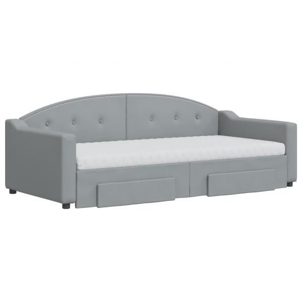 Tagesbett Ausziehbar mit Schubladen Hellgrau 90x190 cm Stoff
