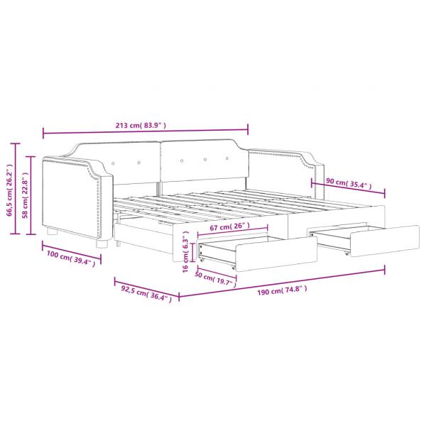 Tagesbett Ausziehbar mit Schubladen Schwarz 90x190 cm Stoff