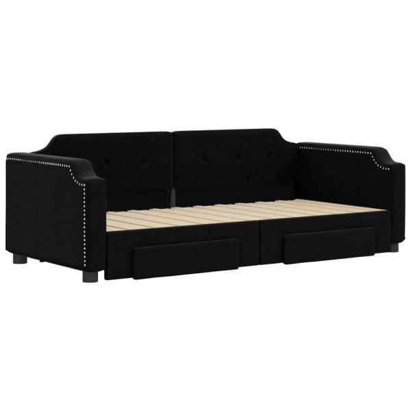 Tagesbett Ausziehbar mit Schubladen Schwarz 90x190 cm Stoff