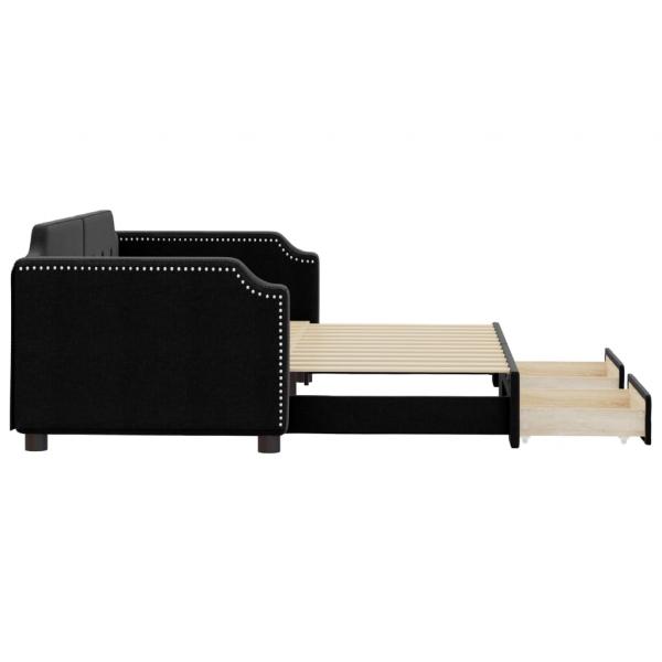 Tagesbett Ausziehbar mit Schubladen Schwarz 90x190 cm Stoff