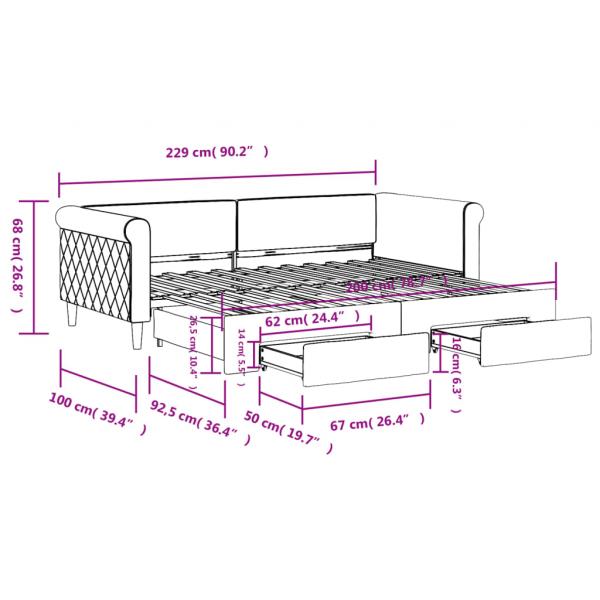 Tagesbett Ausziehbar mit Schubladen Hellgrau 90x200 cm Samt