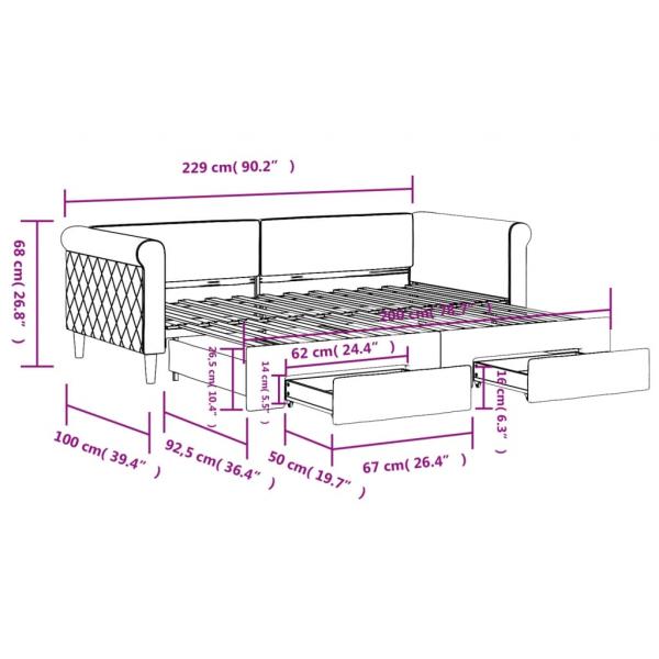 Tagesbett Ausziehbar mit Schubladen Schwarz 90x200 cm Samt