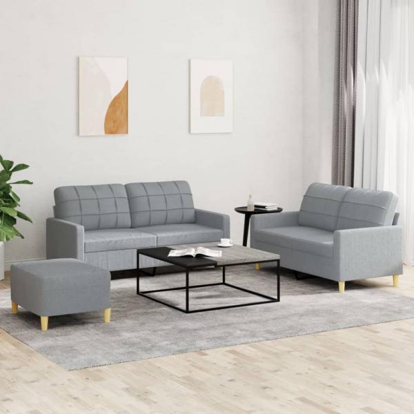 ARDEBO.de - 3-tlg. Sofagarnitur mit Kissen Hellgrau Stoff