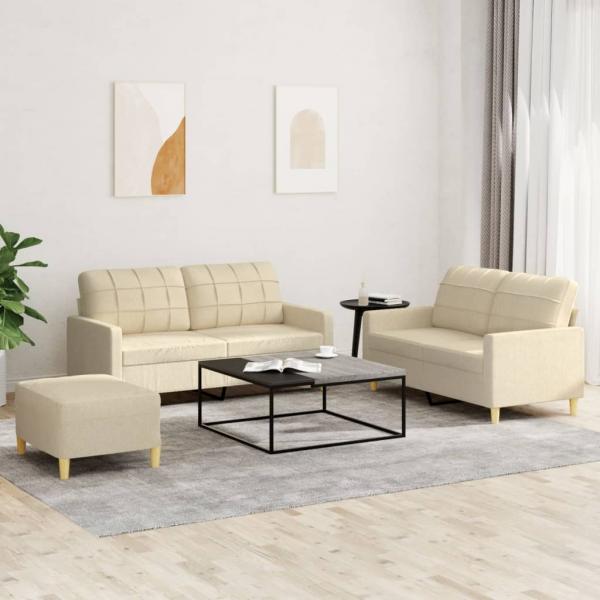ARDEBO.de - 3-tlg. Sofagarnitur mit Kissen Creme Stoff