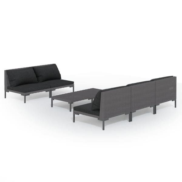 6-tlg. Garten-Lounge-Set mit Kissen Poly Rattan Dunkelgrau