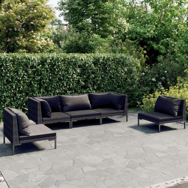 ARDEBO.de - 5-tlg. Garten-Lounge-Set mit Kissen Poly Rattan Dunkelgrau