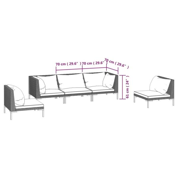 5-tlg. Garten-Lounge-Set mit Kissen Poly Rattan Dunkelgrau