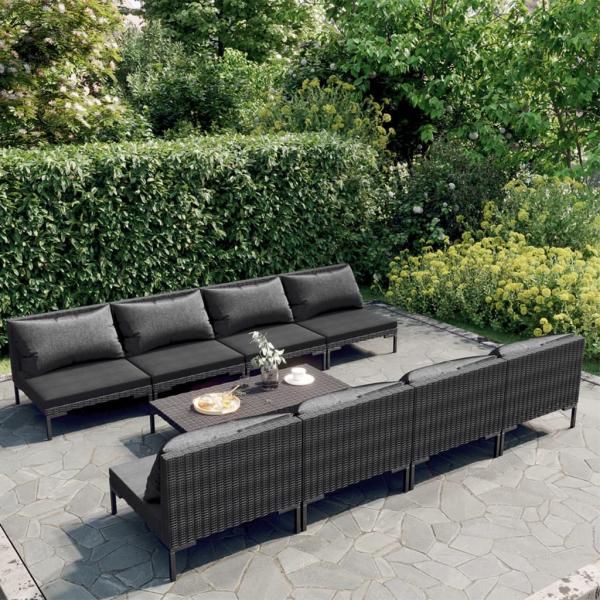 ARDEBO.de - 9-tlg. Garten-Lounge-Set mit Kissen Poly Rattan Dunkelgrau