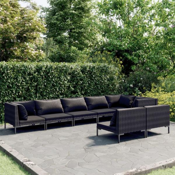 ARDEBO.de - 8-tlg. Garten-Lounge-Set mit Kissen Poly Rattan Dunkelgrau