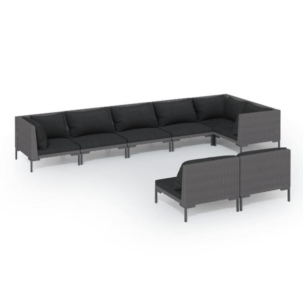 8-tlg. Garten-Lounge-Set mit Kissen Poly Rattan Dunkelgrau