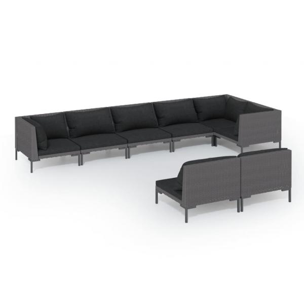 8-tlg. Garten-Lounge-Set mit Kissen Poly Rattan Dunkelgrau