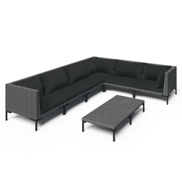 7-tlg. Garten-Lounge-Set mit Kissen Poly Rattan Dunkelgrau