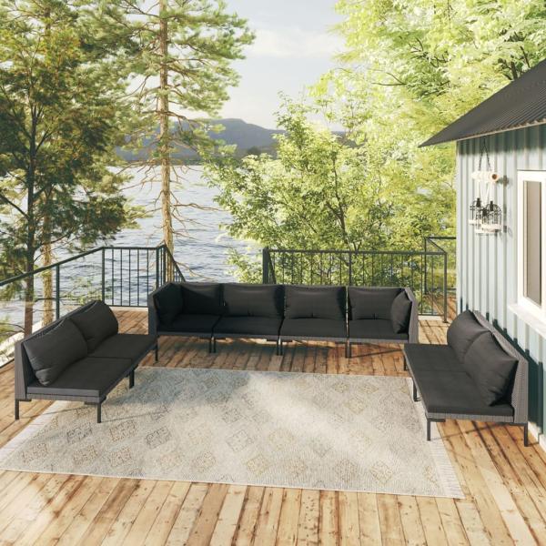 ARDEBO.de - 8-tlg. Garten-Lounge-Set mit Kissen Poly Rattan Dunkelgrau