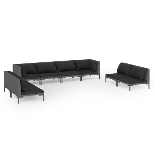 8-tlg. Garten-Lounge-Set mit Kissen Poly Rattan Dunkelgrau