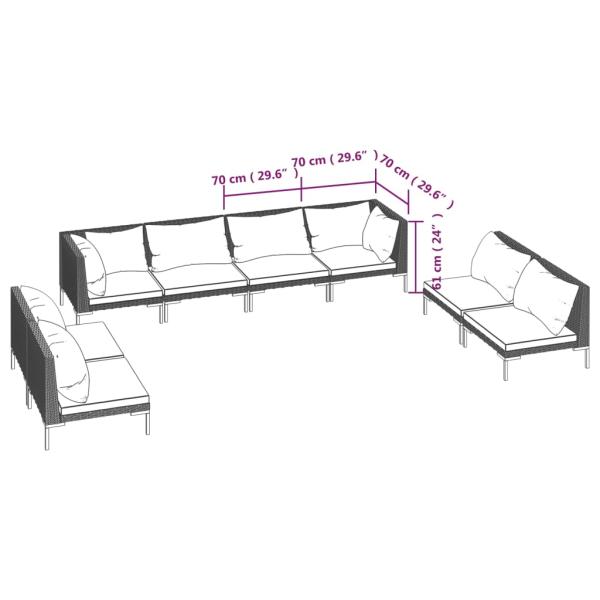 8-tlg. Garten-Lounge-Set mit Kissen Poly Rattan Dunkelgrau