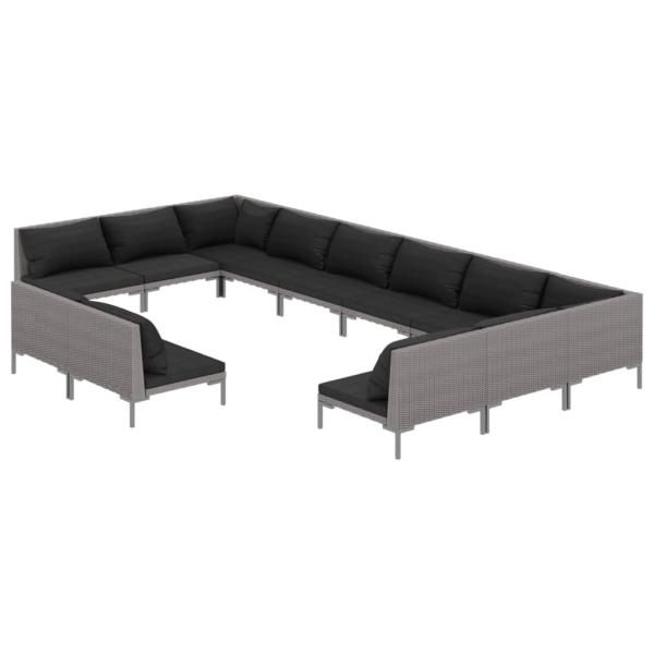 12-tlg. Garten-Lounge-Set mit Kissen Poly Rattan Dunkelgrau