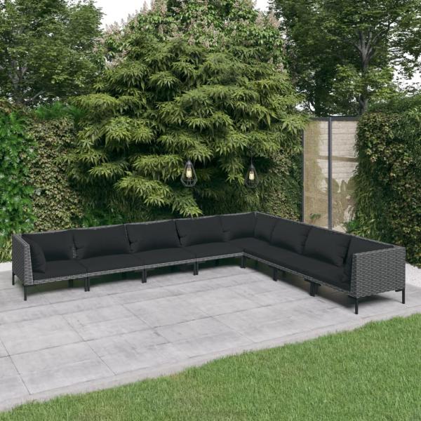 ARDEBO.de - 8-tlg. Garten-Lounge-Set mit Kissen Poly Rattan Dunkelgrau