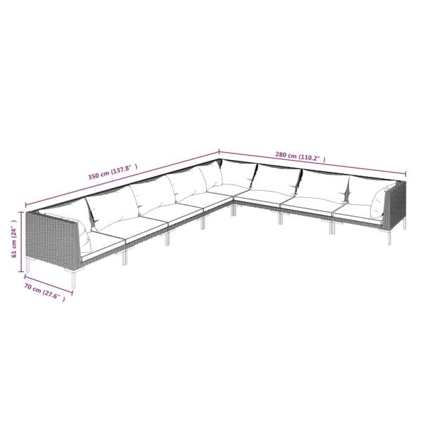 8-tlg. Garten-Lounge-Set mit Kissen Poly Rattan Dunkelgrau