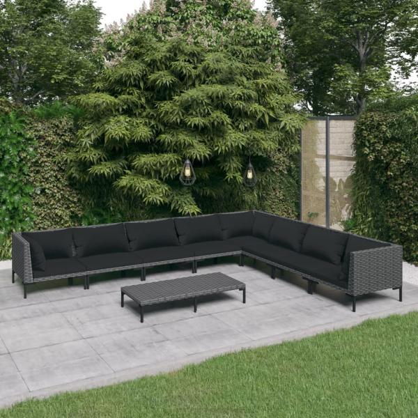 ARDEBO.de - 9-tlg. Garten-Lounge-Set mit Kissen Poly Rattan Dunkelgrau