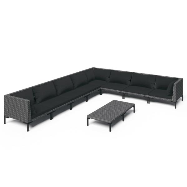 9-tlg. Garten-Lounge-Set mit Kissen Poly Rattan Dunkelgrau