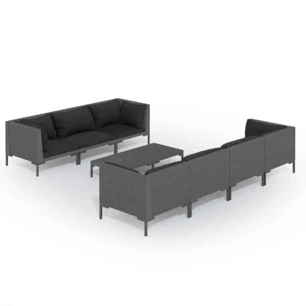 8-tlg. Garten-Lounge-Set mit Kissen Poly Rattan Dunkelgrau