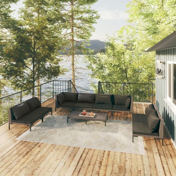 ARDEBO.de - 9-tlg. Garten-Lounge-Set mit Kissen Poly Rattan Dunkelgrau
