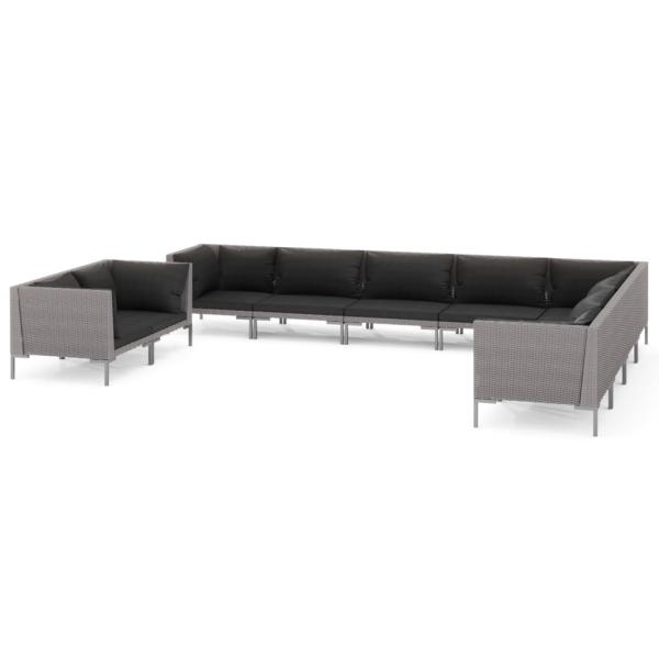 10-tlg. Garten-Lounge-Set mit Kissen Poly Rattan Dunkelgrau